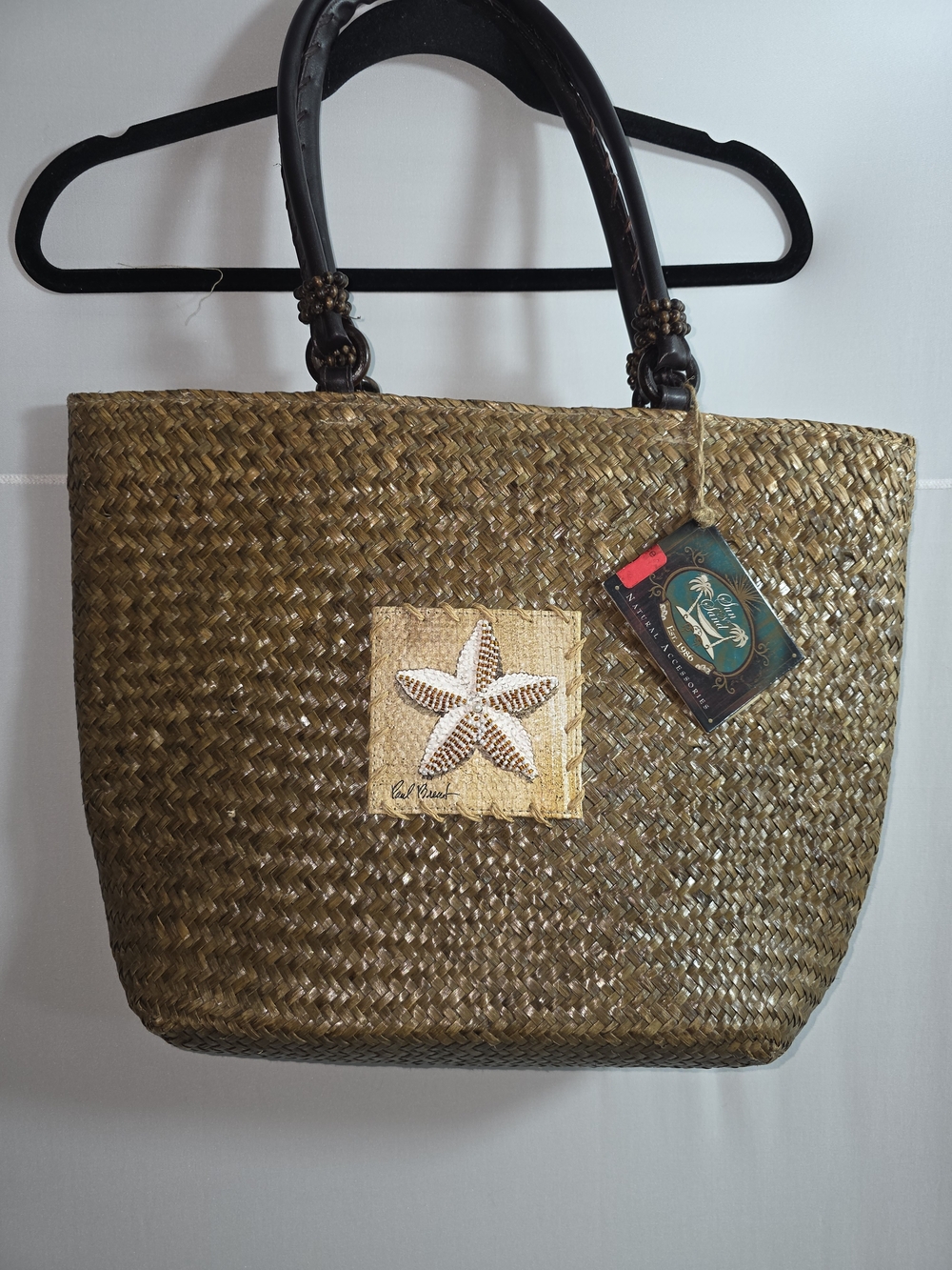 Natural Woven Tote Bag with Starfish Accent